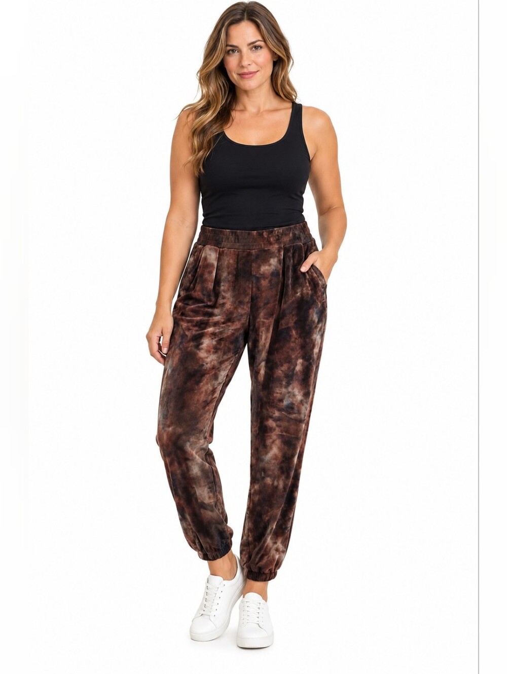 beachlunchlounge Velvet Brown Tie-Dye Track Joggers Wonen's L